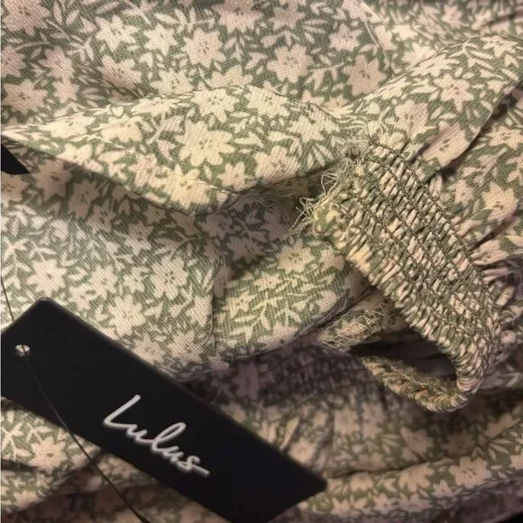 Lulus Times With You Sage Green Floral Print Puff Sleeve Midi Dress Size XS NEW - Picture 16 of 16